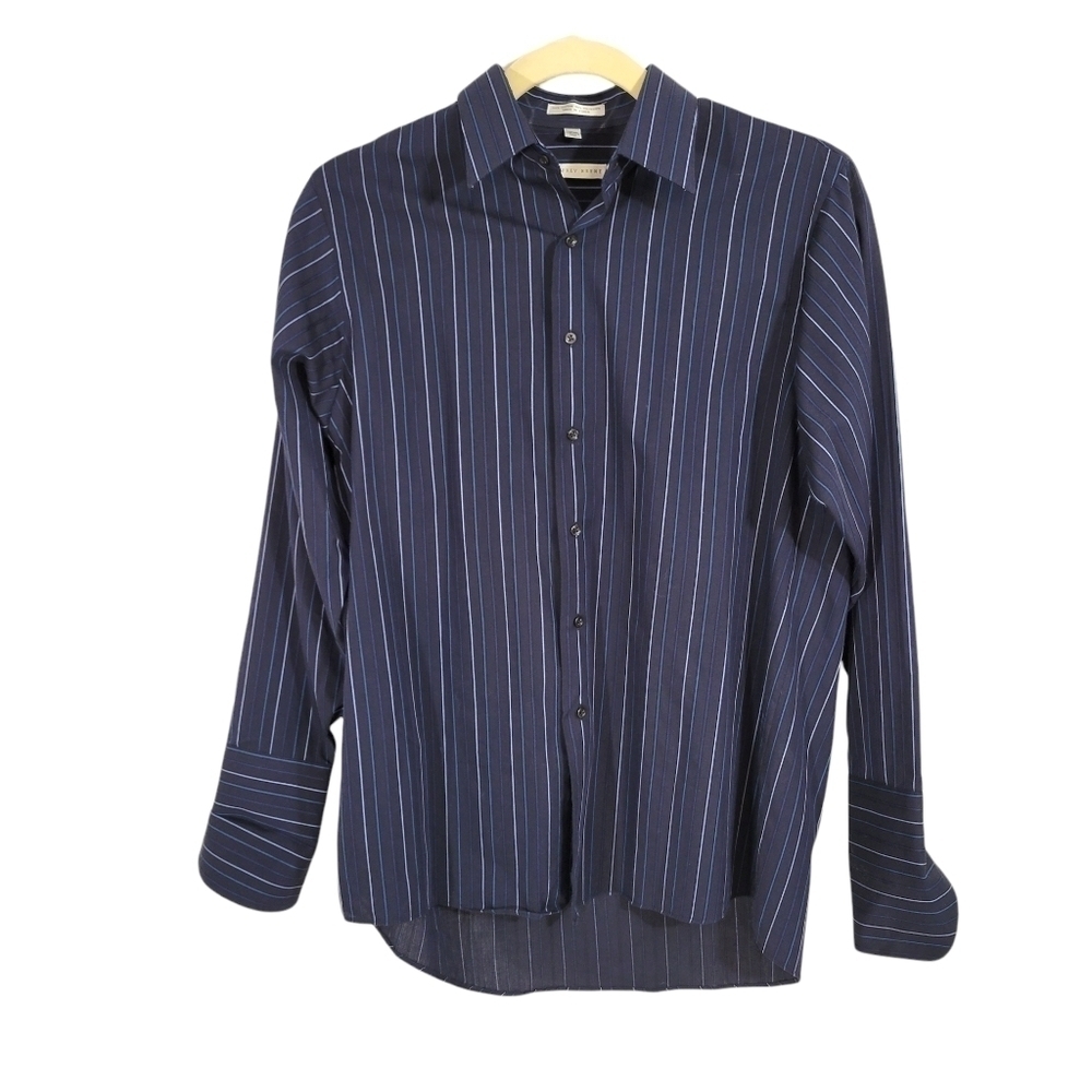 Geoffrey Beene Navy Blue Striped Button Down Dress Shirt 16.5 34/35